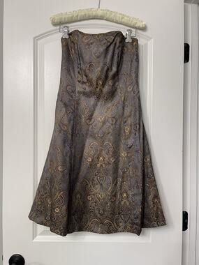 Vtg Robin Jordan Strapless A-Line Midi Dress Sz 2 Metallic Brocade Whimsigoth